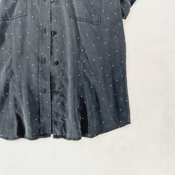 Chico's Black White Polka Dot Button Down Short Sleeve Chest Pockets Shirt P453 - Picture 3 of 6